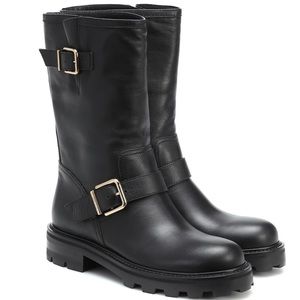 Jimmy Choo Boots Biker II Black 9 39 Gold Buckle